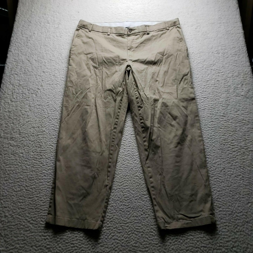 George Pants Mens 44x30 Beige Relaxed Fit Stretch Chino Flat Front Casual Khakis